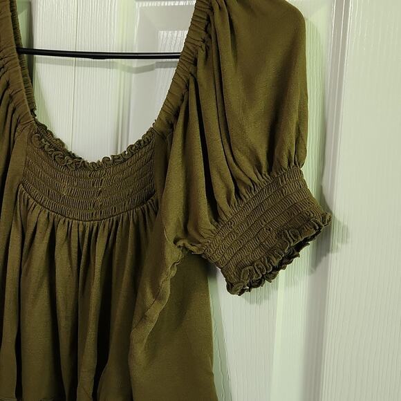 Urban Outfitters Army Green Square Neck Balloon Short Sleeve Crop Top Size Med - Picture 3 of 9